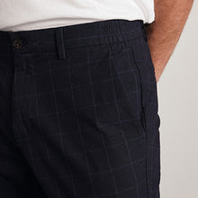 Load image into Gallery viewer, Navy Blue Grid Check Slim Fit Cotton Chino Trousers