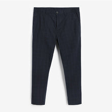 Load image into Gallery viewer, Navy Blue Grid Check Slim Fit Cotton Chino Trousers