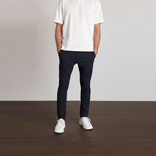 Load image into Gallery viewer, Navy Blue Grid Check Slim Fit Cotton Chino Trousers