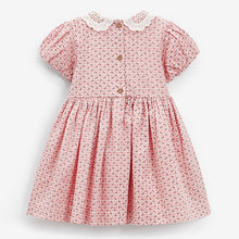 Load image into Gallery viewer, Pink Geo Lace Collar Shirred Cotton Dress (3mths-6yrs)