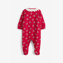 Load image into Gallery viewer, Red/Cream Floral With Collar 2 Pack Sleepsuits (0mth-18mths)