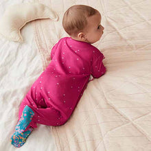 Load image into Gallery viewer, Raspberry Unicorn Baby Embroidered Detail Sleepsuits 3 Pack (0mth-18mths)
