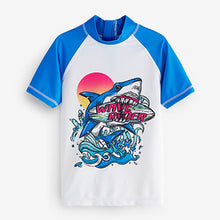 Load image into Gallery viewer, Blue Shark Short Sleeve Sunsafe Rash Vest (3-12yrs)