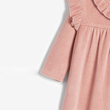Load image into Gallery viewer, Pink Frill Baby Velour Sleepsuit (first size-18mths)