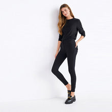 Load image into Gallery viewer, Black Fly Fasten Jersey Denim Leggings