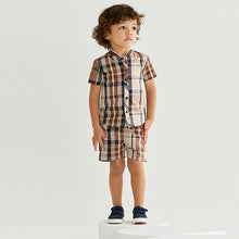 Load image into Gallery viewer, Tan Brown Check SS Splice Check Shirt (3mths-5yrs)