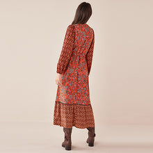 Load image into Gallery viewer, Red Mix Print Long Sleeve V-Neck Dress