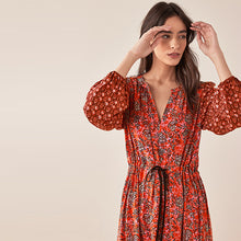 Load image into Gallery viewer, Red Mix Print Long Sleeve V-Neck Dress