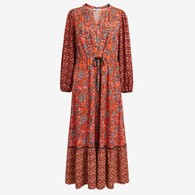 Load image into Gallery viewer, Red Mix Print Long Sleeve V-Neck Dress