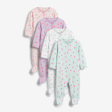 Load image into Gallery viewer, Bright Pink/Green Baby 4 Pack Sleepsuits (0mths-18mths)