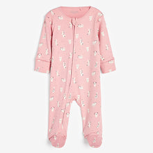 Load image into Gallery viewer, Pink Spot & Bunny 2 Pack Zip Baby Sleepsuits (0mths-18mths)