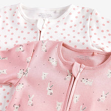 Load image into Gallery viewer, Pink Spot & Bunny 2 Pack Zip Baby Sleepsuits (0mths-18mths)