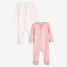 Load image into Gallery viewer, Pink Spot & Bunny 2 Pack Zip Baby Sleepsuits (0mths-18mths)