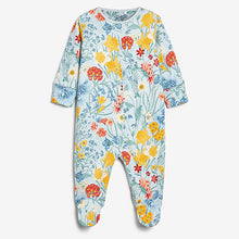 Load image into Gallery viewer, Yellow/White 3 Pack Floral Baby Sleepsuits (0mths-18mths)