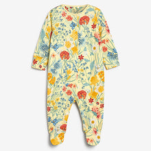 Load image into Gallery viewer, Yellow/White 3 Pack Floral Baby Sleepsuits (0mths-18mths)