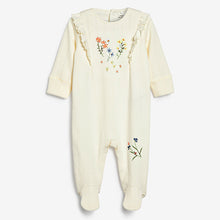 Load image into Gallery viewer, Yellow/White 3 Pack Floral Baby Sleepsuits (0mths-18mths)