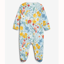 Load image into Gallery viewer, Yellow/White 3 Pack Floral Baby Sleepsuits (0mths-18mths)