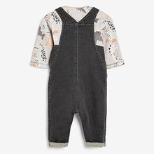 Load image into Gallery viewer, Grey Dino Baby Denim Dungaree And Bodysuit Set (0mths-18mths)