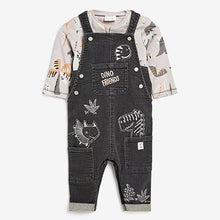 Load image into Gallery viewer, Grey Dino Baby Denim Dungaree And Bodysuit Set (0mths-18mths)