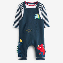Load image into Gallery viewer, Denim Blue/Red Bright Baby 2 Piece Dungarees And Bodysuit Set (0mths-9mths)
