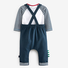 Load image into Gallery viewer, Denim Blue/Red Bright Baby 2 Piece Dungarees And Bodysuit Set (0mths-9mths)
