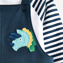 Load image into Gallery viewer, Denim Blue/Red Bright Baby 2 Piece Dungarees And Bodysuit Set (0mths-9mths)