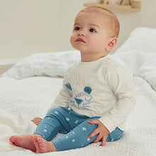 Load image into Gallery viewer, White and Blue Baby 2 Pack T-Shirt & Leggings Set (0mths-18mths)