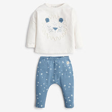 Load image into Gallery viewer, White and Blue Baby 2 Pack T-Shirt & Leggings Set (0mths-18mths)