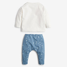 Load image into Gallery viewer, White and Blue Baby 2 Pack T-Shirt & Leggings Set (0mths-18mths)