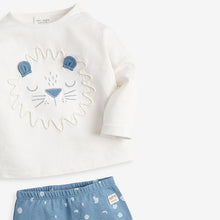 Load image into Gallery viewer, White and Blue Baby 2 Pack T-Shirt & Leggings Set (0mths-18mths)