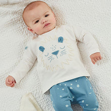 Load image into Gallery viewer, White and Blue Baby 2 Pack T-Shirt & Leggings Set (0mths-18mths)