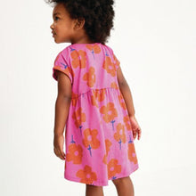 Load image into Gallery viewer, Pink Retro Floral Short Sleeve Jersey Dress (3mths-6yrs)