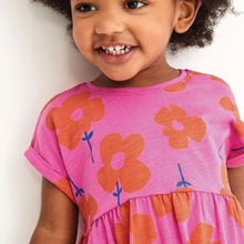 Load image into Gallery viewer, Pink Retro Floral Short Sleeve Jersey Dress (3mths-6yrs)