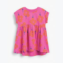 Load image into Gallery viewer, Pink Retro Floral Short Sleeve Jersey Dress (3mths-6yrs)