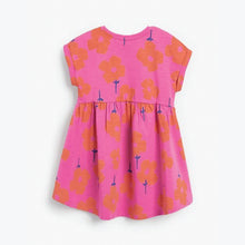 Load image into Gallery viewer, Pink Retro Floral Short Sleeve Jersey Dress (3mths-6yrs)