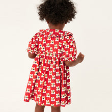 Load image into Gallery viewer, Red Floral Jersey Collared Tea Dress (3mths-6yrs)