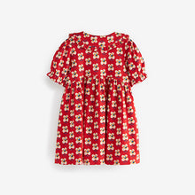 Load image into Gallery viewer, Red Floral Jersey Collared Tea Dress (3mths-6yrs)