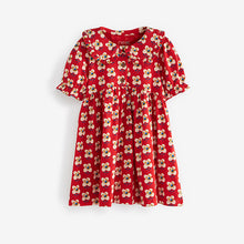Load image into Gallery viewer, Red Floral Jersey Collared Tea Dress (3mths-6yrs)