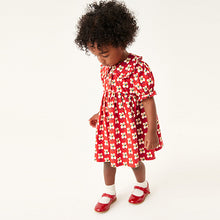 Load image into Gallery viewer, Red Floral Jersey Collared Tea Dress (3mths-6yrs)