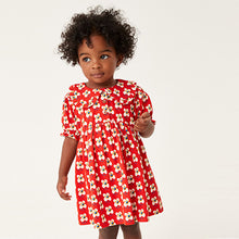 Load image into Gallery viewer, Red Floral Jersey Collared Tea Dress (3mths-6yrs)