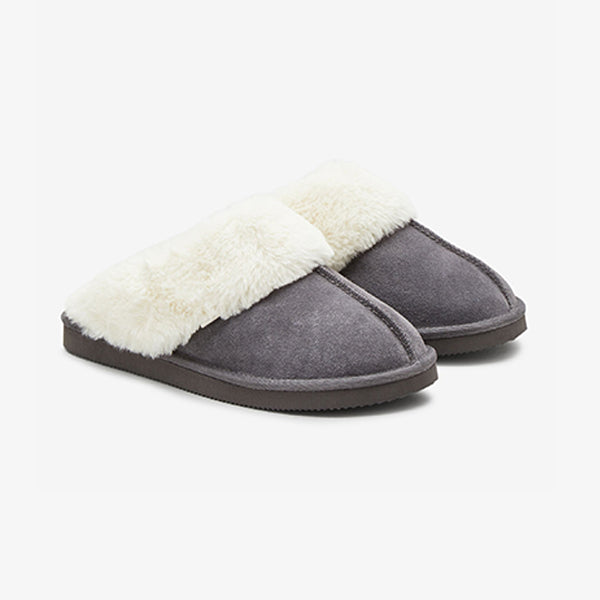 Grey Suede Mule Slippers