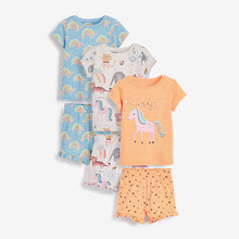 Load image into Gallery viewer, Blue/Orange Unicorn Charactar 3 Pack Short Pyjamas (9mths-8yrs)