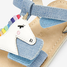 Load image into Gallery viewer, Denim Blue Unicorn Little Luxe™ Sandals (Youger Girls)