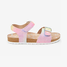 Load image into Gallery viewer, Pink Rainbow Glitter Corkbed Sandals (Older Girls)