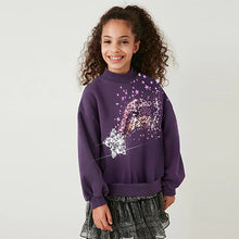 Load image into Gallery viewer, Purple Sequin Star Crew Sweatshirt Top (3-12yrs)