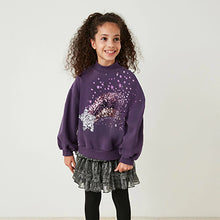 Load image into Gallery viewer, Purple Sequin Star Crew Sweatshirt Top (3-12yrs)