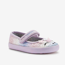 Load image into Gallery viewer, Purple Glitter Unicorn Canvas Mary Jane Pumps (Younger Grils)