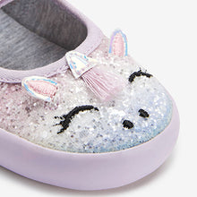 Load image into Gallery viewer, Purple Glitter Unicorn Canvas Mary Jane Pumps (Younger Grils)