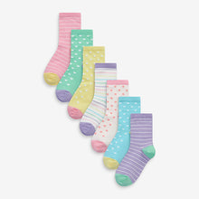 Load image into Gallery viewer, Colourful 7 Pack Cotton Rich Spot Stripe Ankle Socks (Older Girls