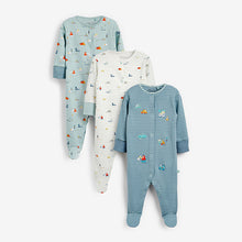 Load image into Gallery viewer, Mint Green Transport Print Baby Sleepsuits 3 Pack (0mths-18mths)